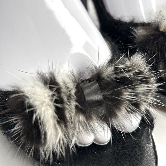 KATE SPADE Galore Black Boucle Tweed Mink Fur Bow Slingback Peep‎ Toe Heels Pump - Picture 7 of 17